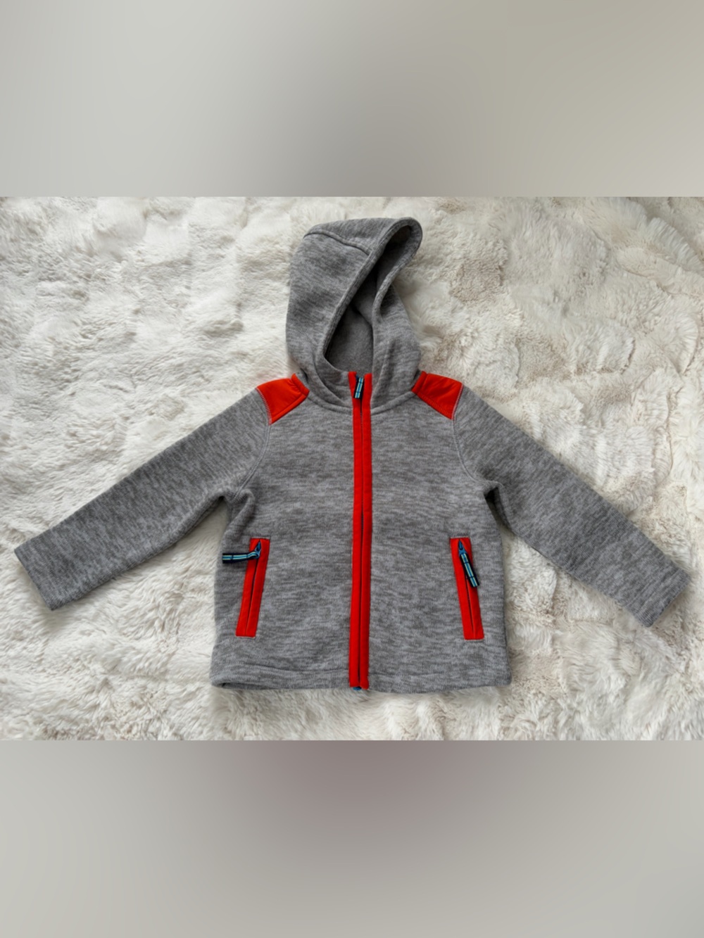 Lands' End Gray Hooded Jacket with Red Trim
